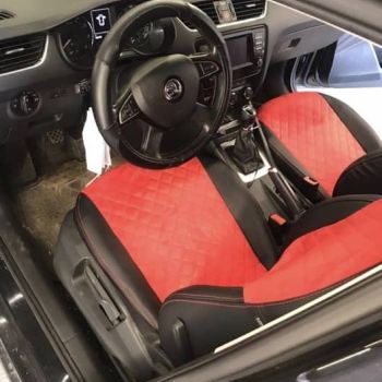 Авточехлы Автопилот черный красный алькантара Ромб